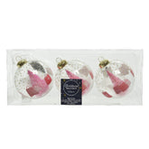 Decoris Glass Bauble Set of 3 Pieces with Pink Tree 8cm - Transparent